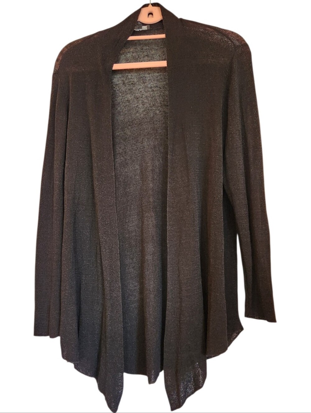 Eileen Fisher Black Ribbed Linen Blend Longline Open Front Cardigan Size 1X